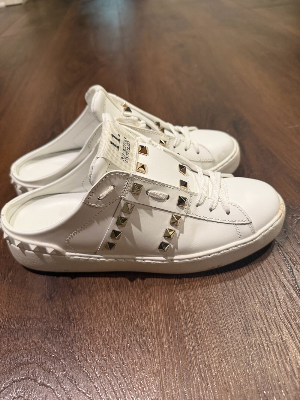 Valentino White Leather Rockstud Mule Sneakers - Picture 3 of 6